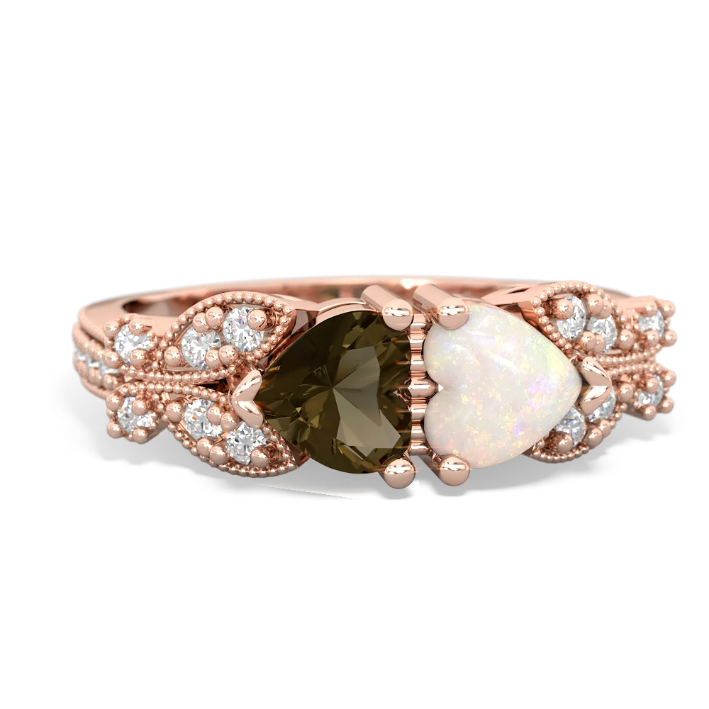 Smoky Quartz Diamond Butterflies 14K Rose Gold ring R5601