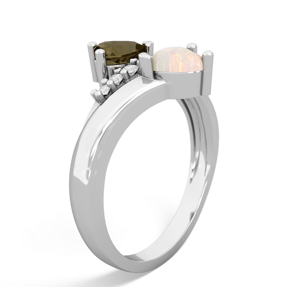 Smoky Quartz Heart To Heart 14K White Gold ring R2064