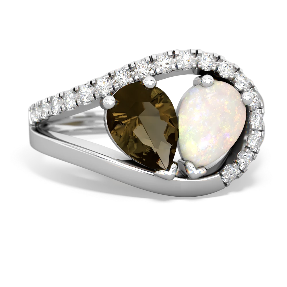 Smoky Quartz Nestled Heart Keepsake 14K White Gold ring R5650