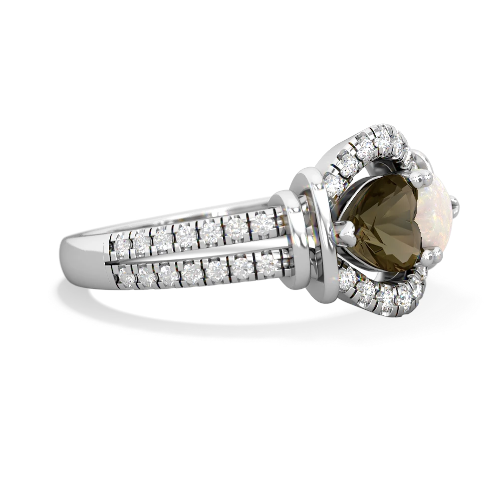 Smoky Quartz Art-Deco Keepsake 14K White Gold ring R5630