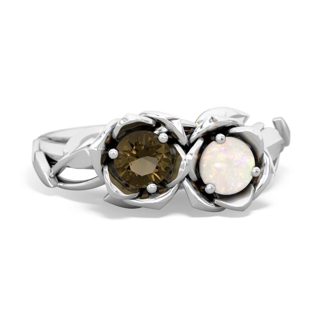 Smoky Quartz Rose Garden 14K White Gold ring R5510