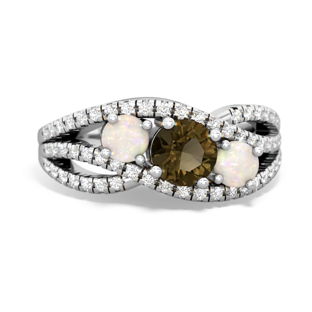 Smoky Quartz Three Stone Aurora 14K White Gold ring R3080