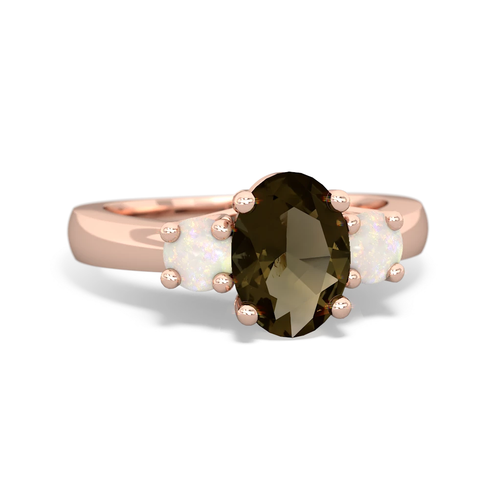 Smoky Quartz Three Stone Oval Trellis 14K Rose Gold ring R4024