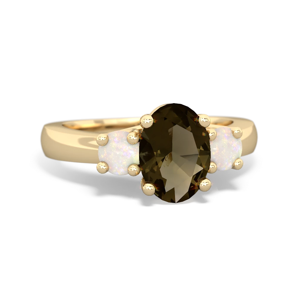 Smoky Quartz Three Stone Oval Trellis 14K Yellow Gold ring R4024