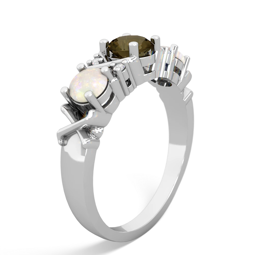 Smoky Quartz Hugs And Kisses 14K White Gold ring R5016