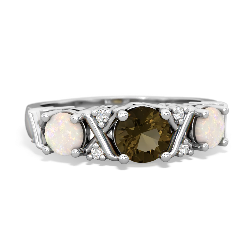 Smoky Quartz Hugs And Kisses 14K White Gold ring R5016