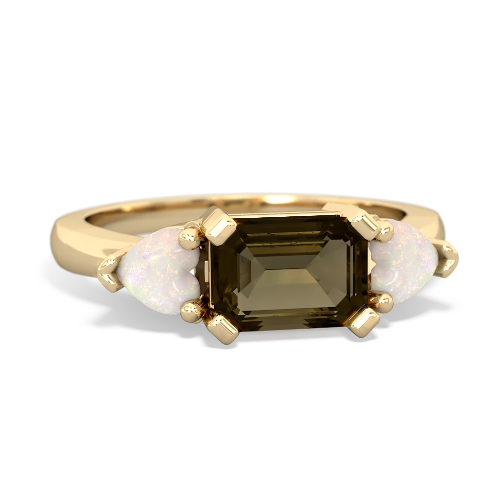 Smoky Quartz Three Stone 14K Yellow Gold ring R5235