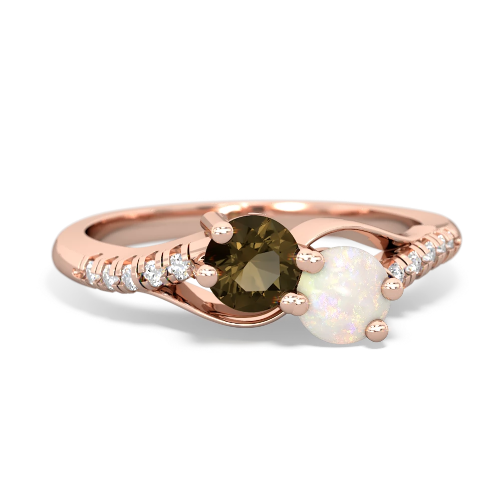 Smoky Quartz Infinity Pave Two Stone 14K Rose Gold ring R5285