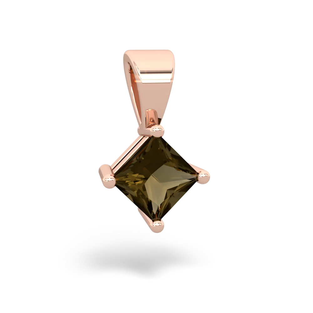 Smoky Quartz 5Mm Princess Solitaire 14K Rose Gold pendant P1789