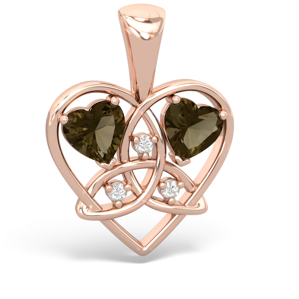 Smoky Quartz Celtic Trinity Heart 14K Rose Gold pendant P5331