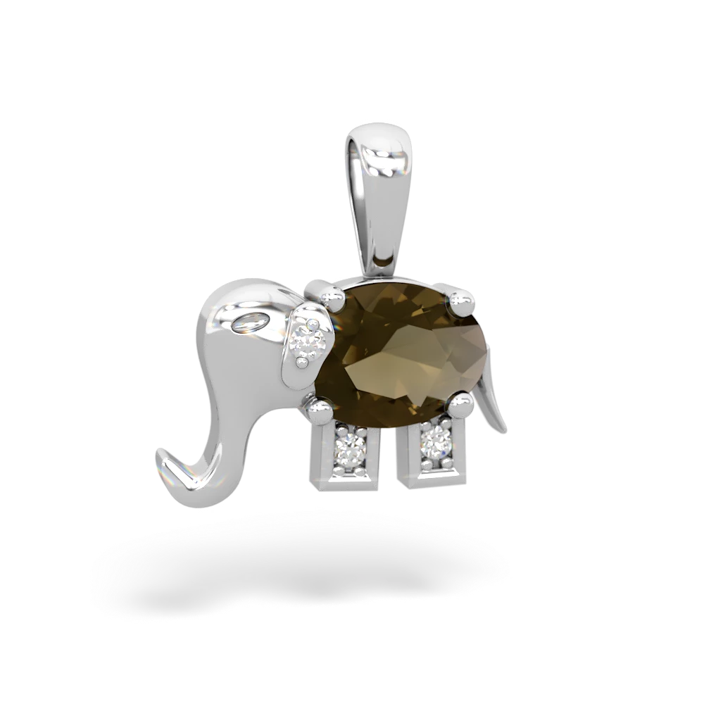 Smoky Quartz Elephant 14K White Gold pendant P2555