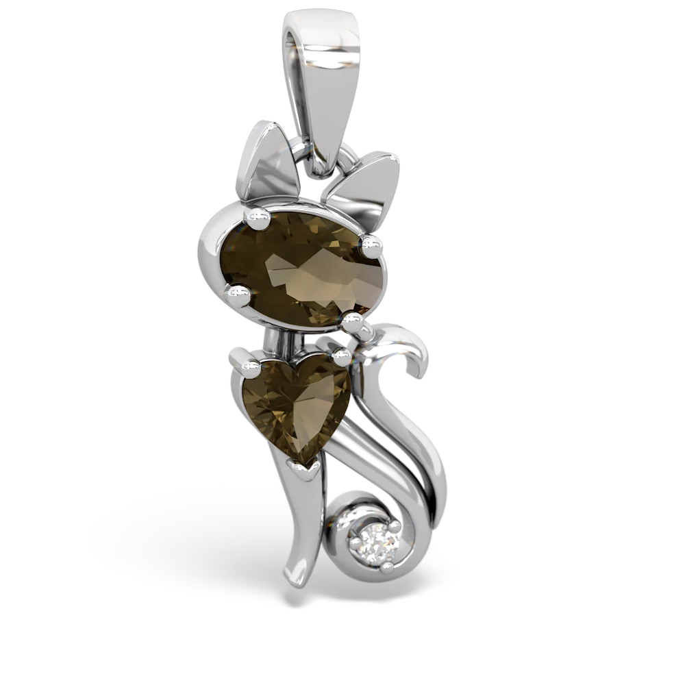 Smoky Quartz Kitten 14K White Gold pendant P5780