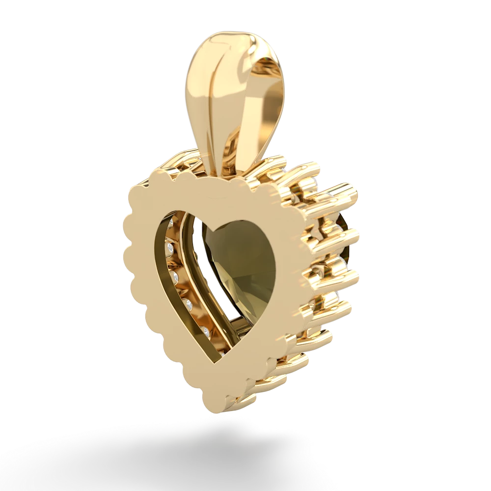 Smoky Quartz Sparkling Halo Heart 14K Yellow Gold pendant P0391