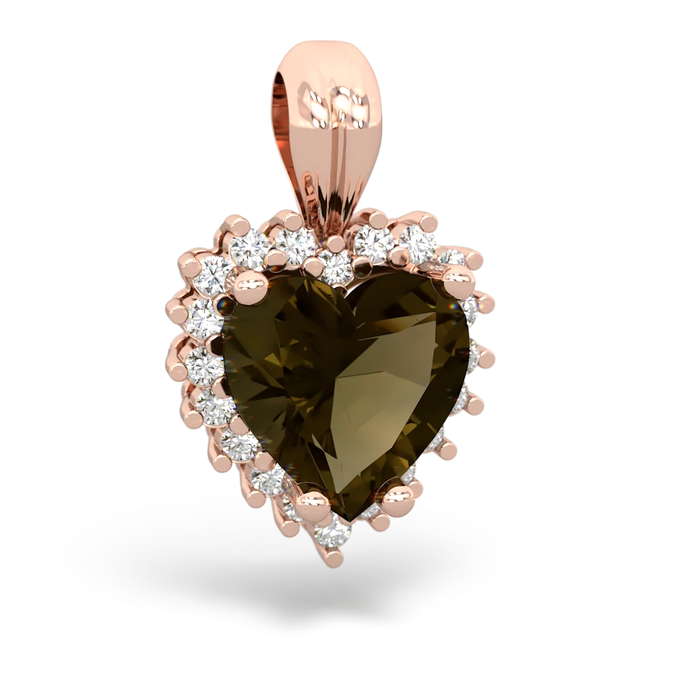 Smoky Quartz Sparkling Halo Heart 14K Rose Gold pendant P0391