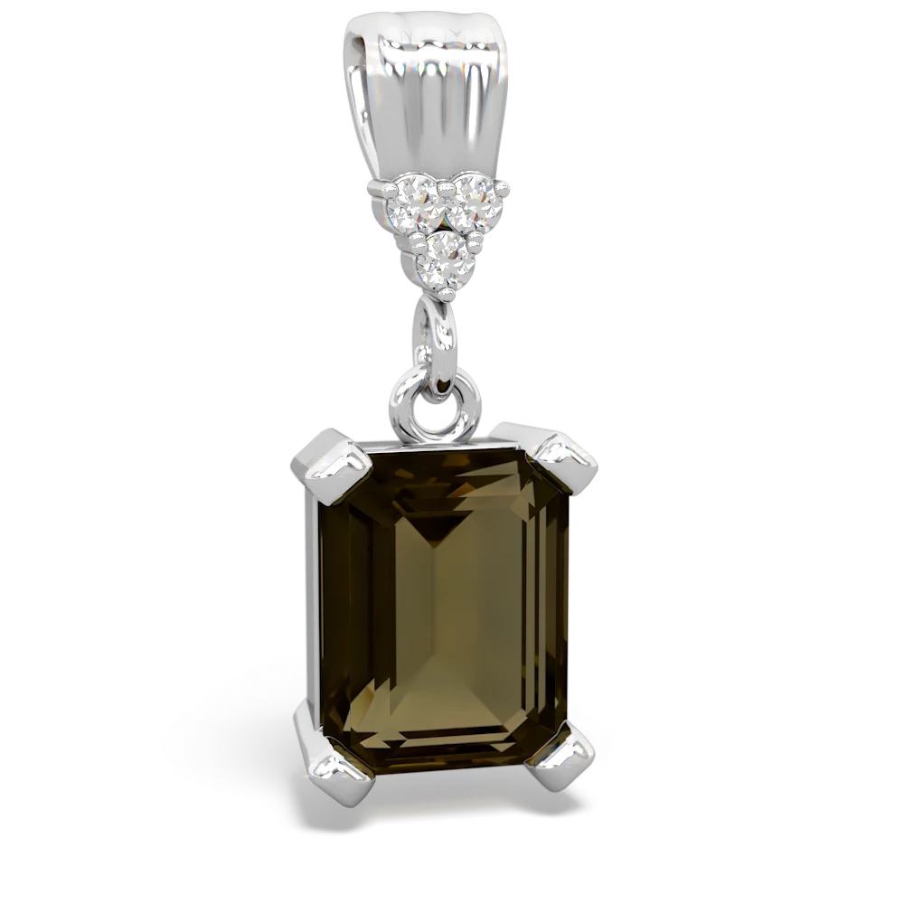 Smoky Quartz Art Deco Dangle 14K White Gold pendant P1937