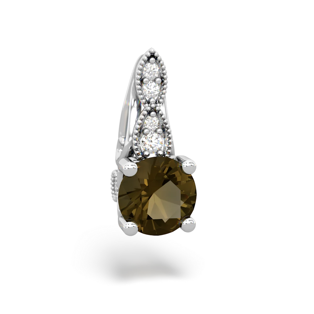 Smoky Quartz Antique Elegance 14K White Gold pendant P3100