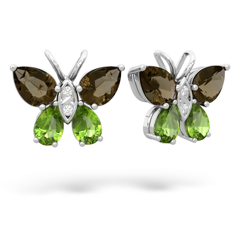 Smoky Quartz Butterfly 14K White Gold earrings E2215