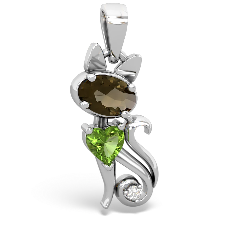 Smoky Quartz Kitten 14K White Gold pendant P5780