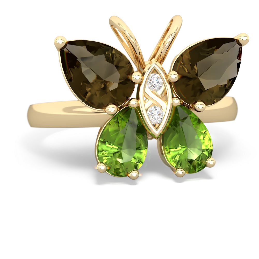 Smoky Quartz Butterfly 14K Yellow Gold ring R2215