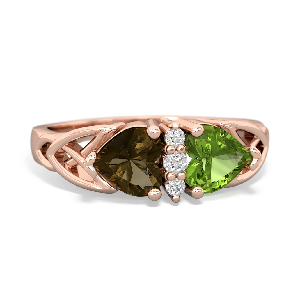 Smoky Quartz Celtic Knot Double Heart 14K Rose Gold ring R5040