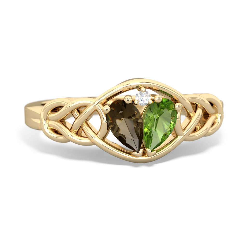 Smoky Quartz Celtic Love Knot 14K Yellow Gold ring R5420