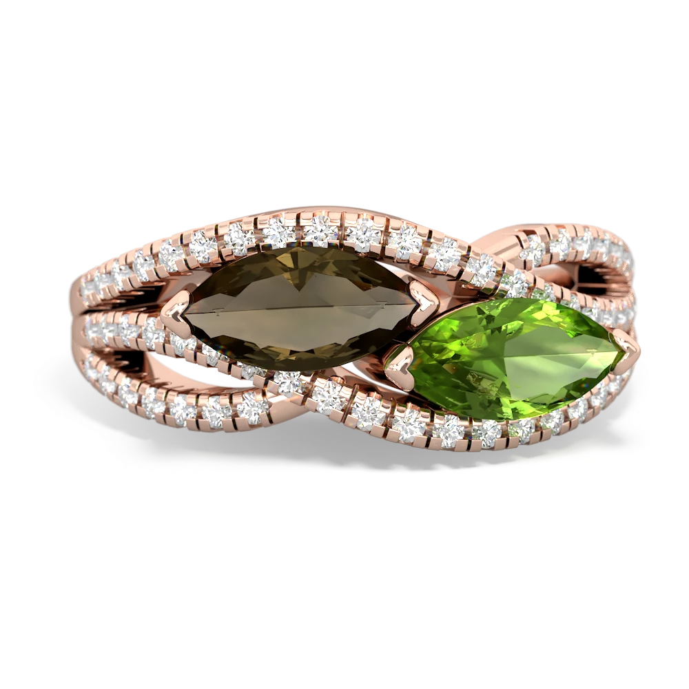 Smoky Quartz Diamond Rivers 14K Rose Gold ring R3070