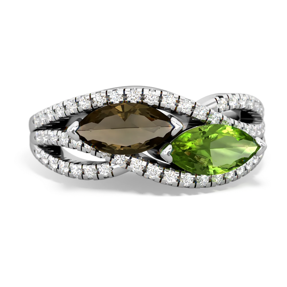 Smoky Quartz Diamond Rivers 14K White Gold ring R3070