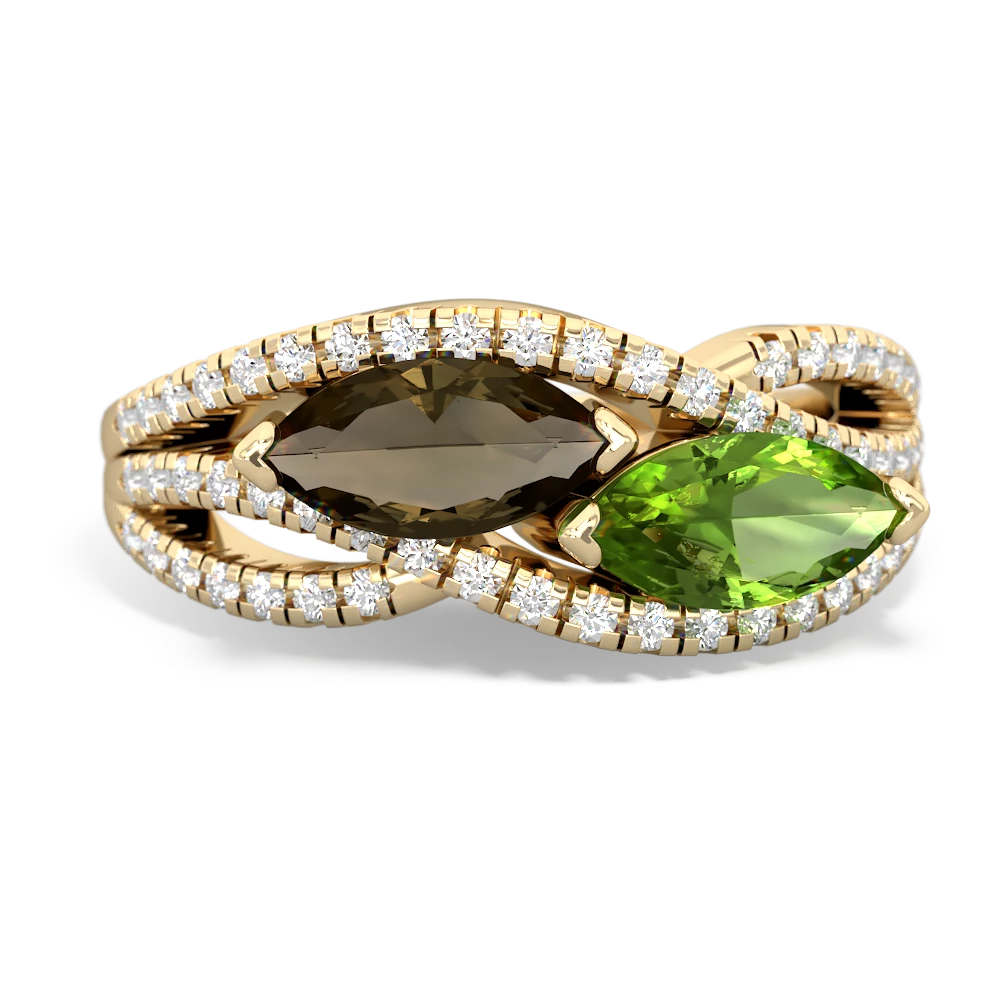 Smoky Quartz Diamond Rivers 14K Yellow Gold ring R3070