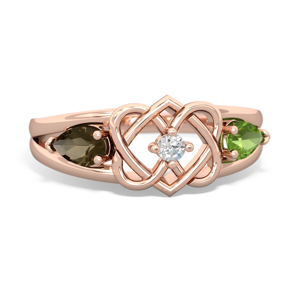 Smoky Quartz Hearts Intertwined 14K Rose Gold ring R5880