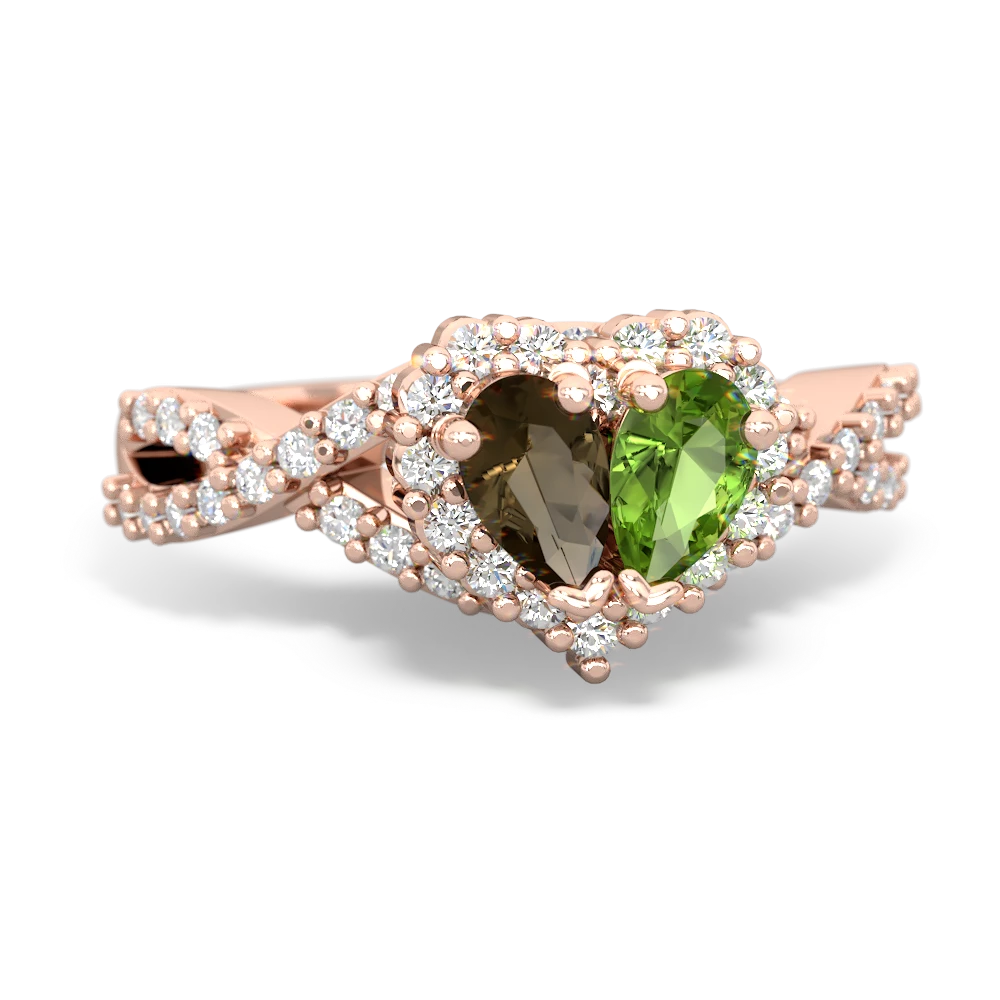 Smoky Quartz Diamond Twist 'One Heart' 14K Rose Gold ring R2640HRT