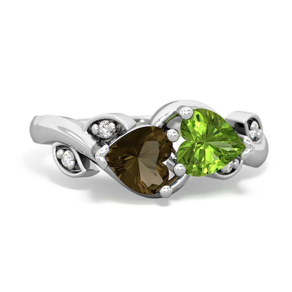 Smoky Quartz Floral Elegance 14K White Gold ring R5790