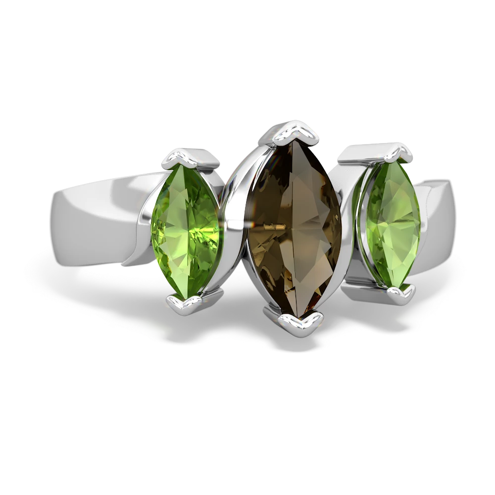 Smoky Quartz Three Peeks 14K White Gold ring R2433