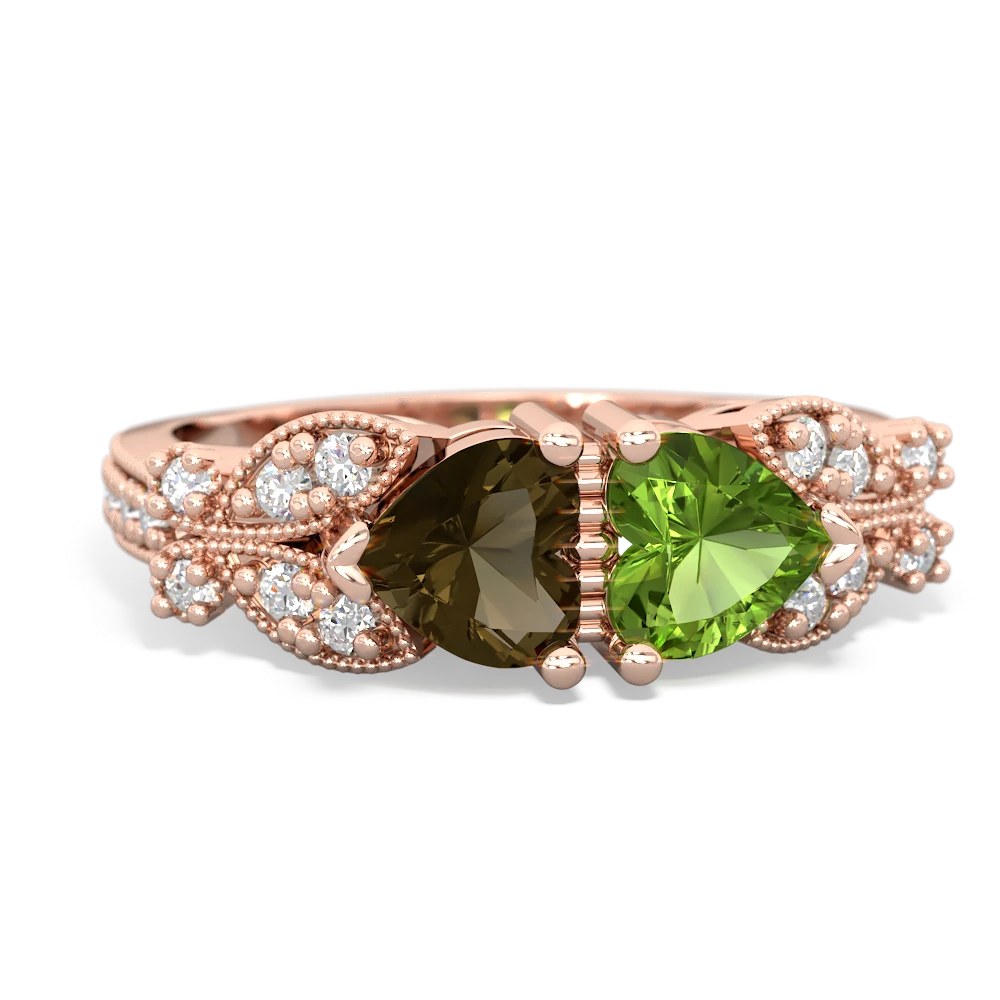 Smoky Quartz Diamond Butterflies 14K Rose Gold ring R5601