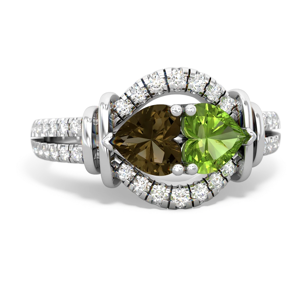 Smoky Quartz Art-Deco Keepsake 14K White Gold ring R5630