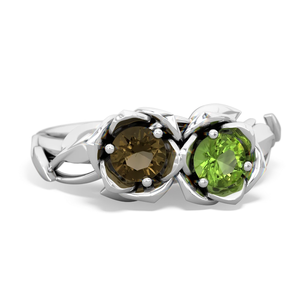 Smoky Quartz Rose Garden 14K White Gold ring R5510