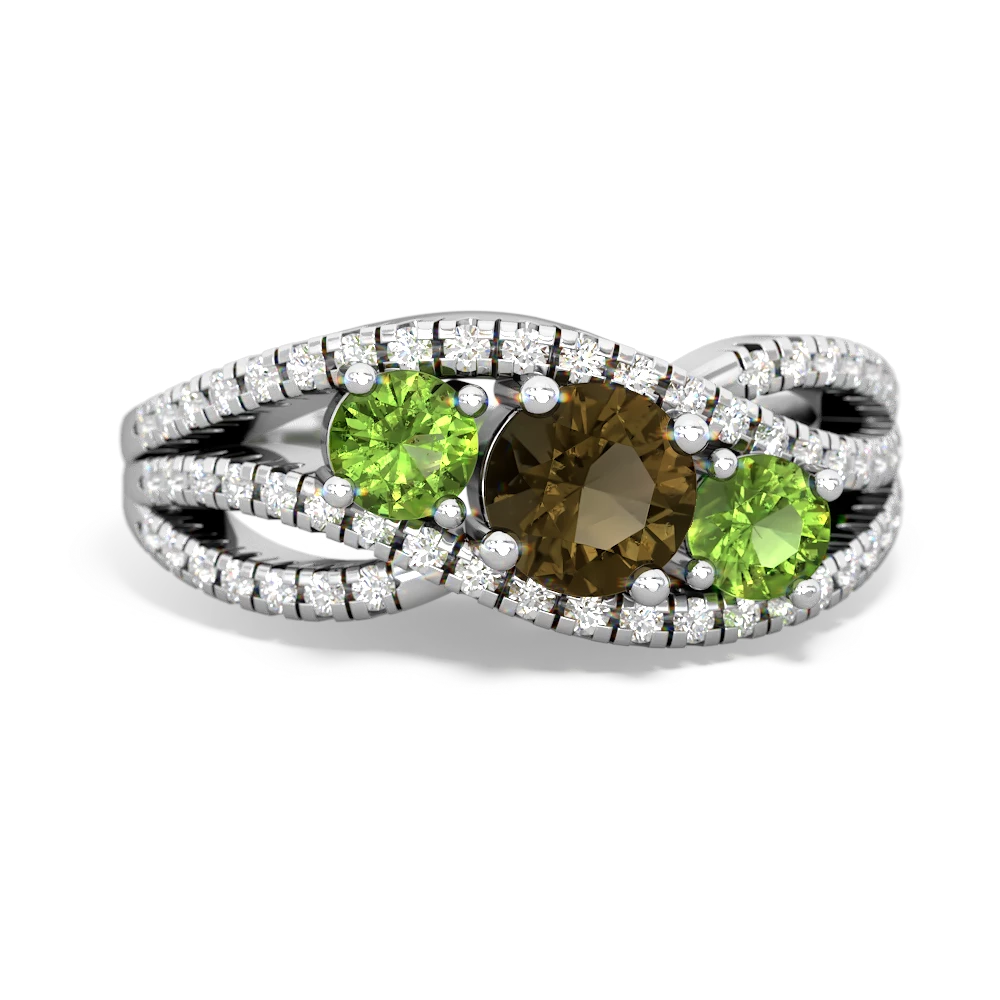 Smoky Quartz Three Stone Aurora 14K White Gold ring R3080