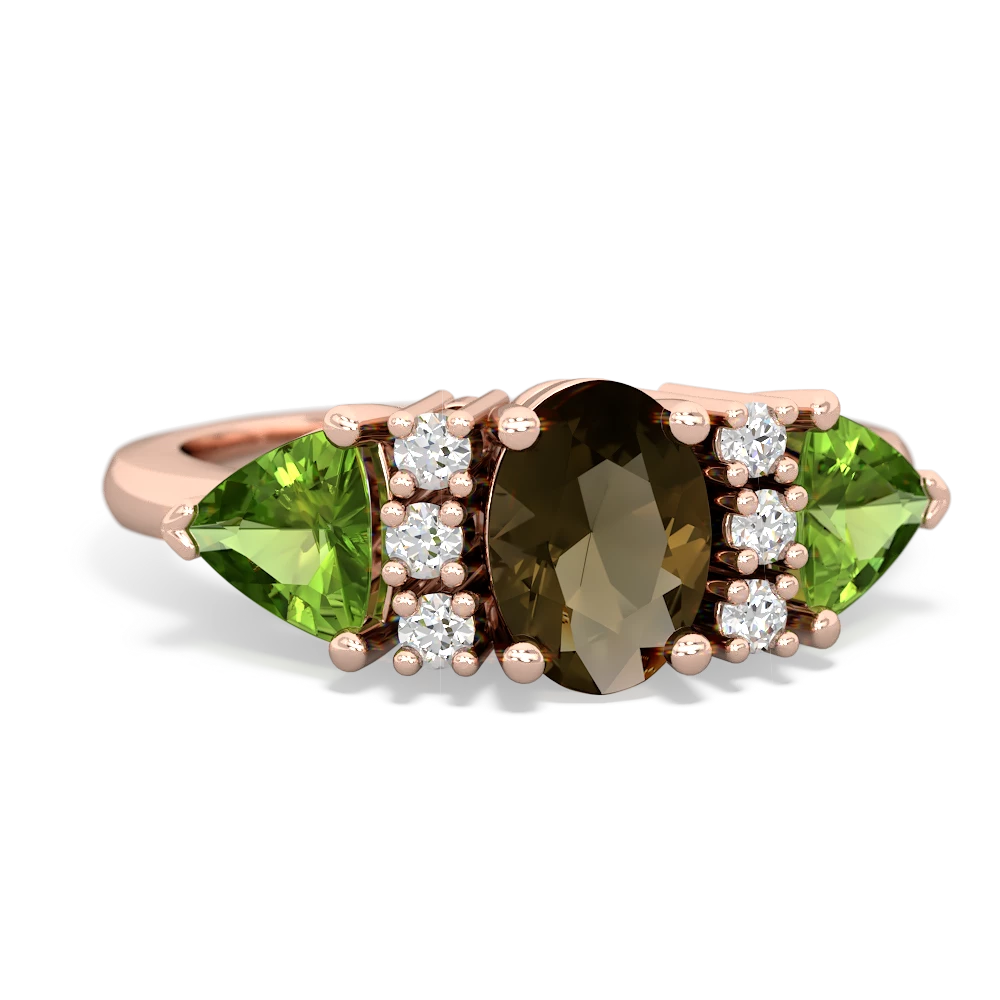 Smoky Quartz Antique Style Three Stone 14K Rose Gold ring R2186