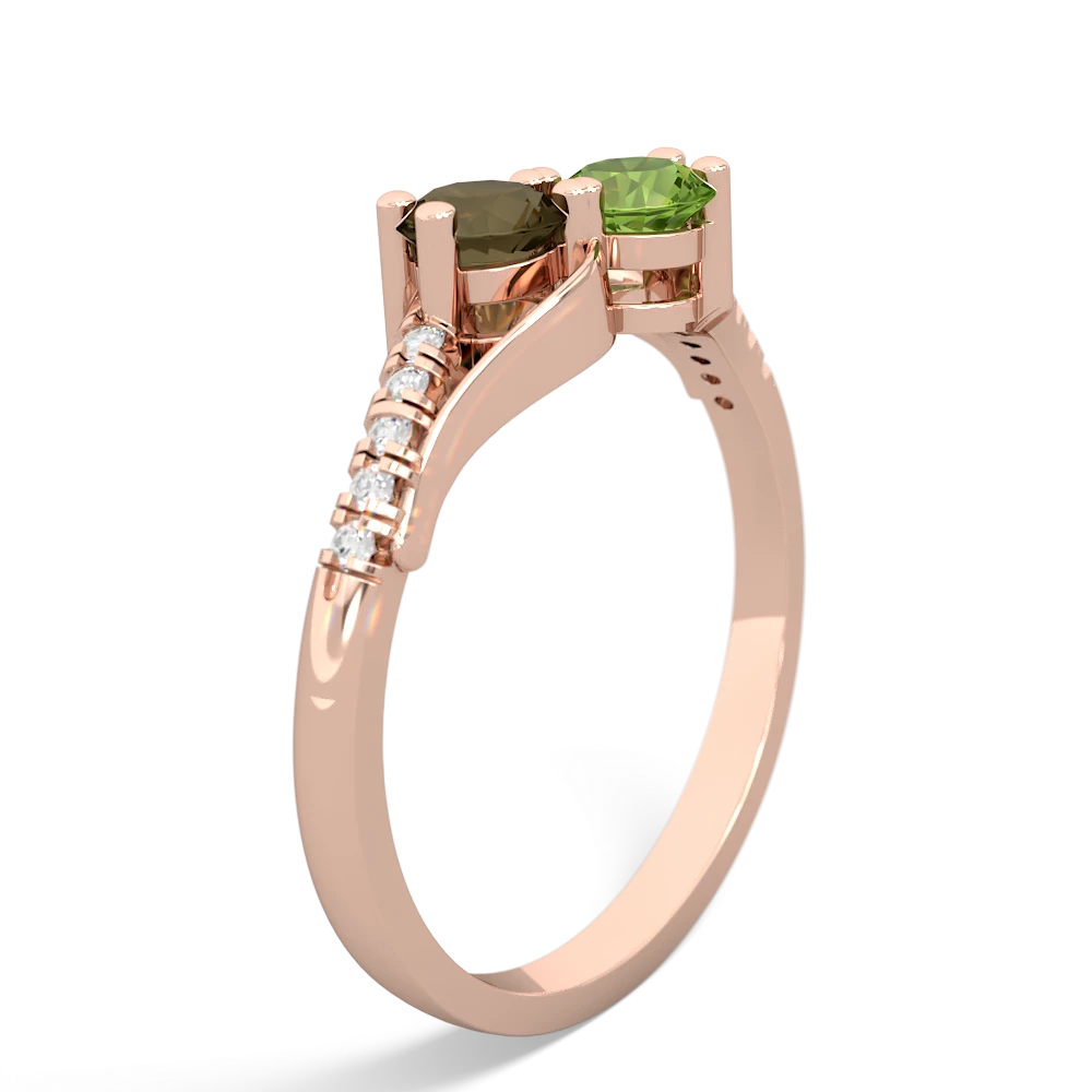 Smoky Quartz Infinity Pave Two Stone 14K Rose Gold ring R5285