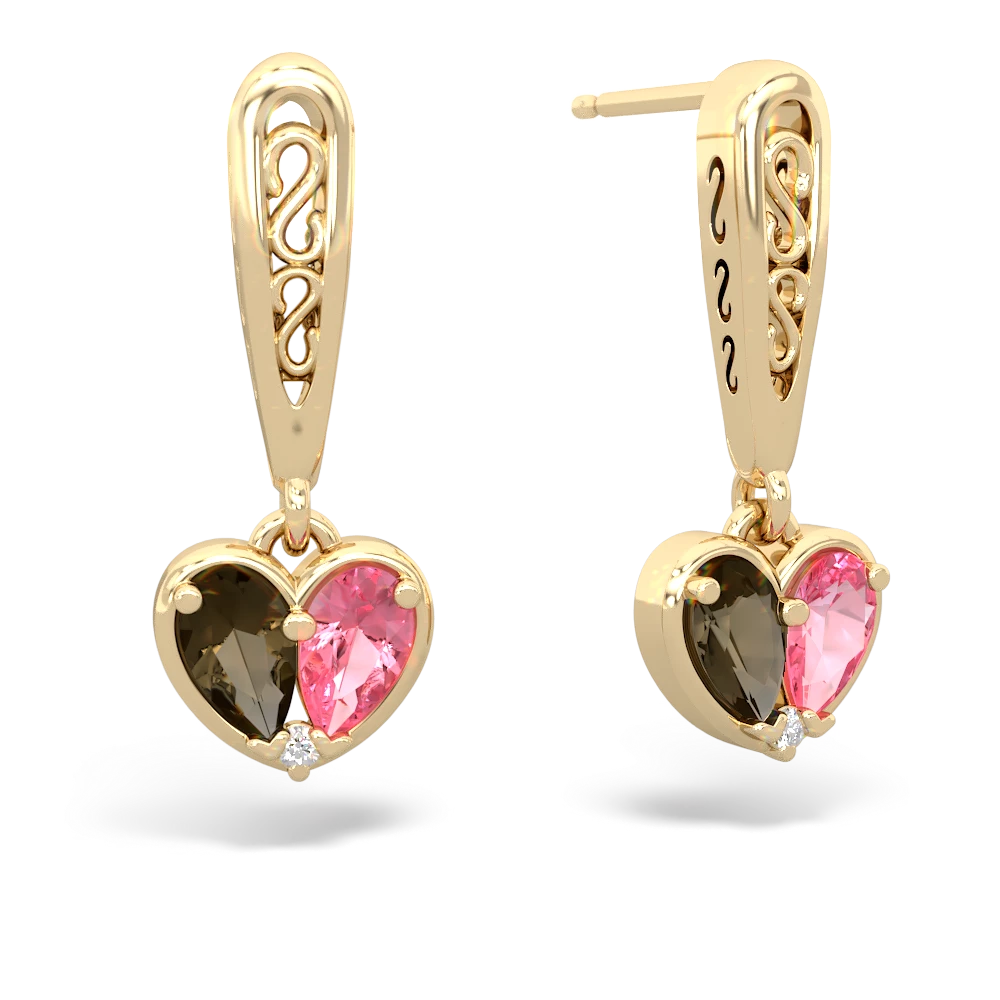 Smoky Quartz Filligree Heart 14K Yellow Gold earrings E5070