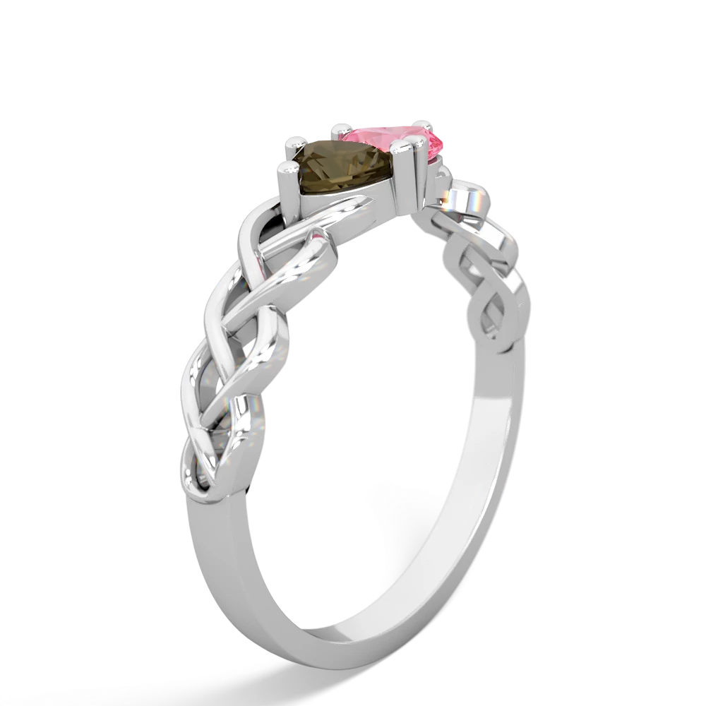 Smoky Quartz Heart To Heart Braid 14K White Gold ring R5870