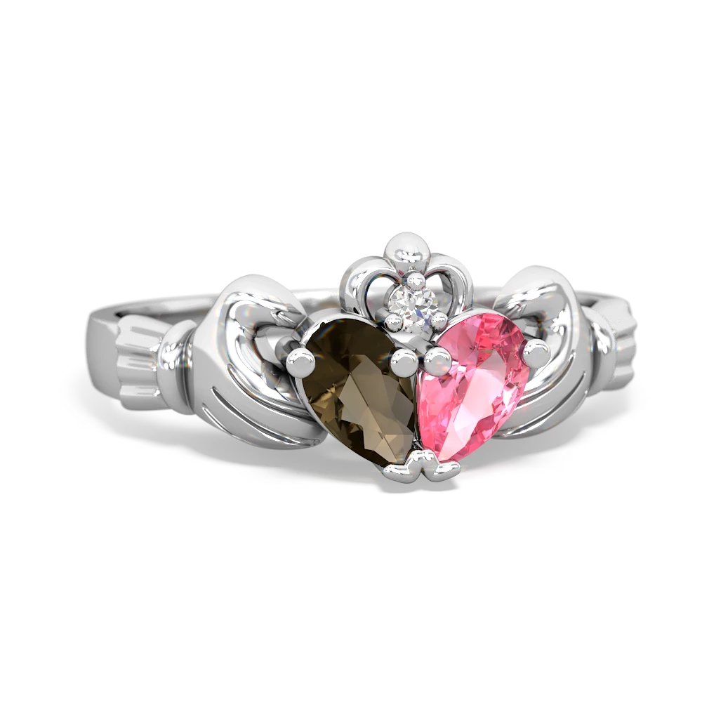 Smoky Quartz 'Our Heart' Claddagh 14K White Gold ring R2388