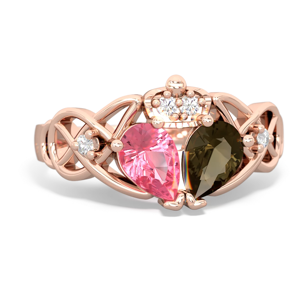 Smoky Quartz 'One Heart' Celtic Knot Claddagh 14K Rose Gold ring R5322