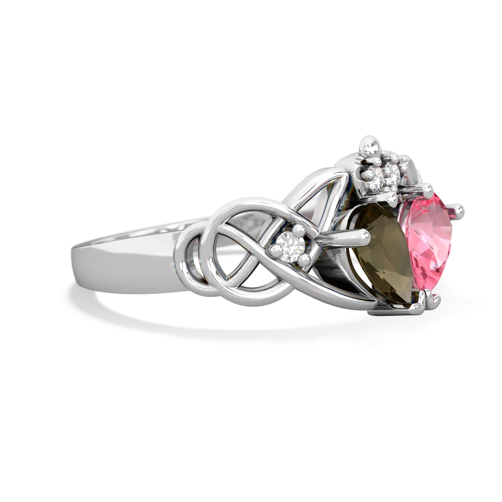 Smoky Quartz 'One Heart' Celtic Knot Claddagh 14K White Gold ring R5322