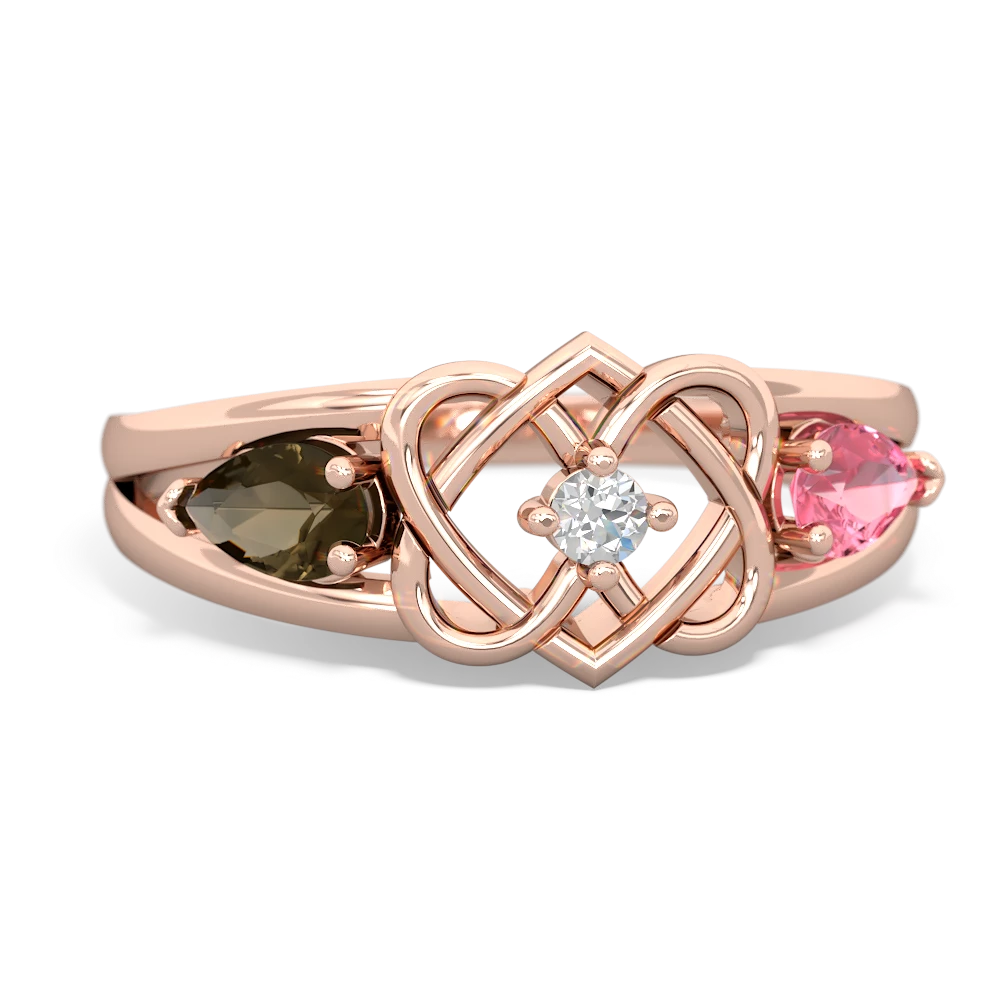 Smoky Quartz Hearts Intertwined 14K Rose Gold ring R5880