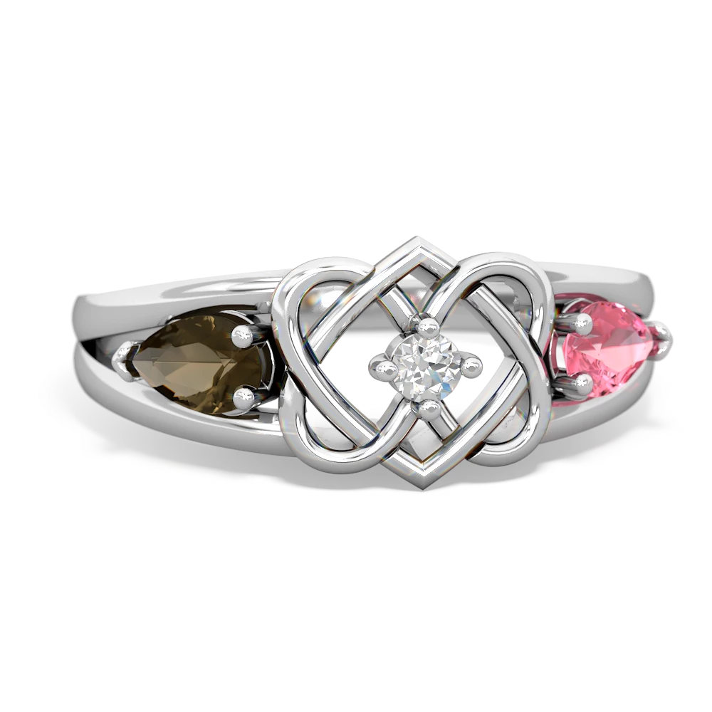 Smoky Quartz Hearts Intertwined 14K White Gold ring R5880