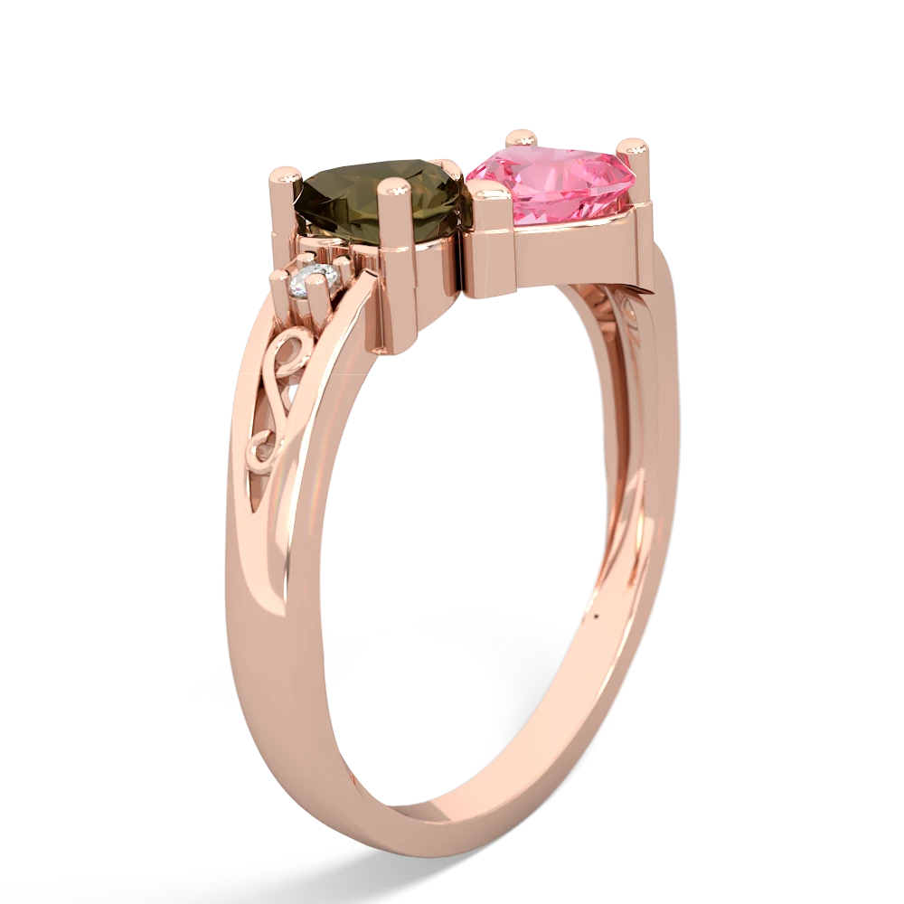 Smoky Quartz Snuggling Hearts 14K Rose Gold ring R2178