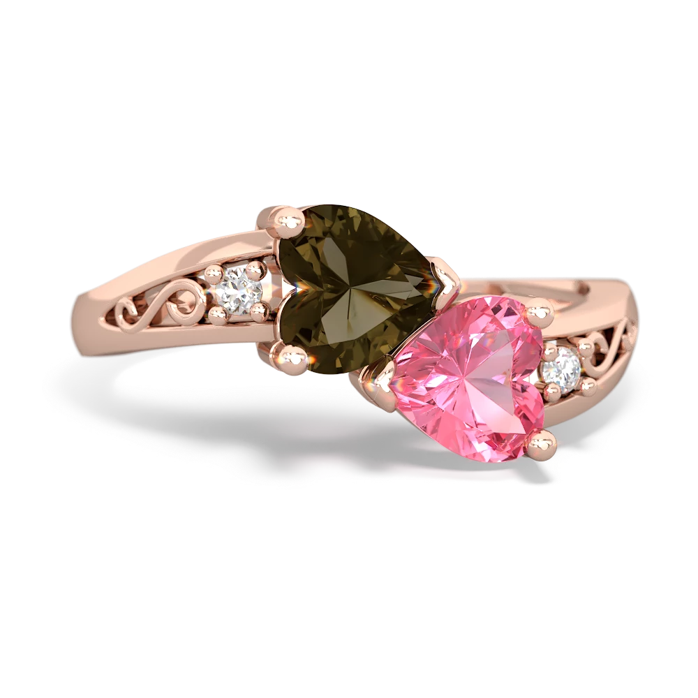 Smoky Quartz Snuggling Hearts 14K Rose Gold ring R2178