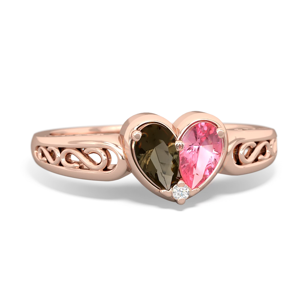 Smoky Quartz Filligree 'One Heart' 14K Rose Gold ring R5070