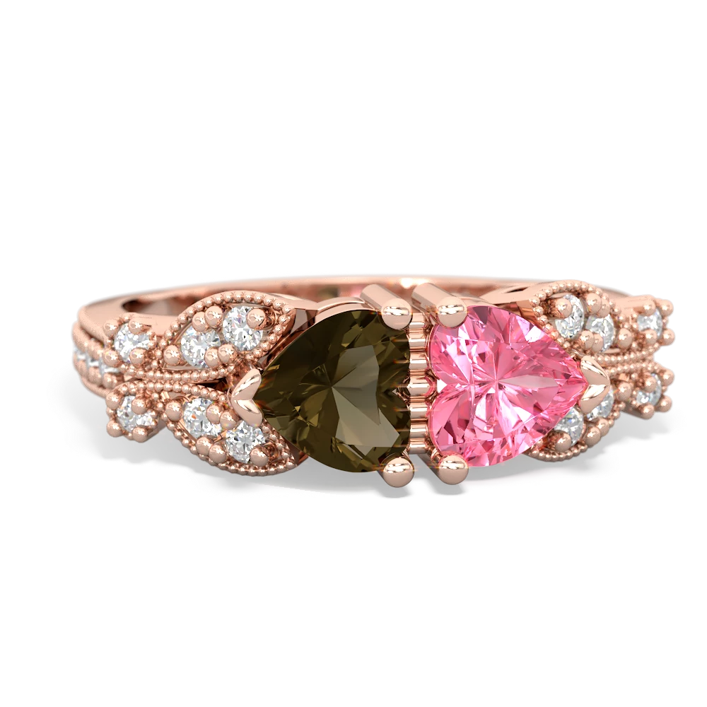 Smoky Quartz Diamond Butterflies 14K Rose Gold ring R5601