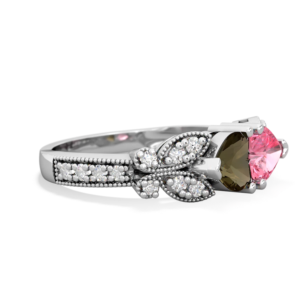 Smoky Quartz Diamond Butterflies 14K White Gold ring R5601
